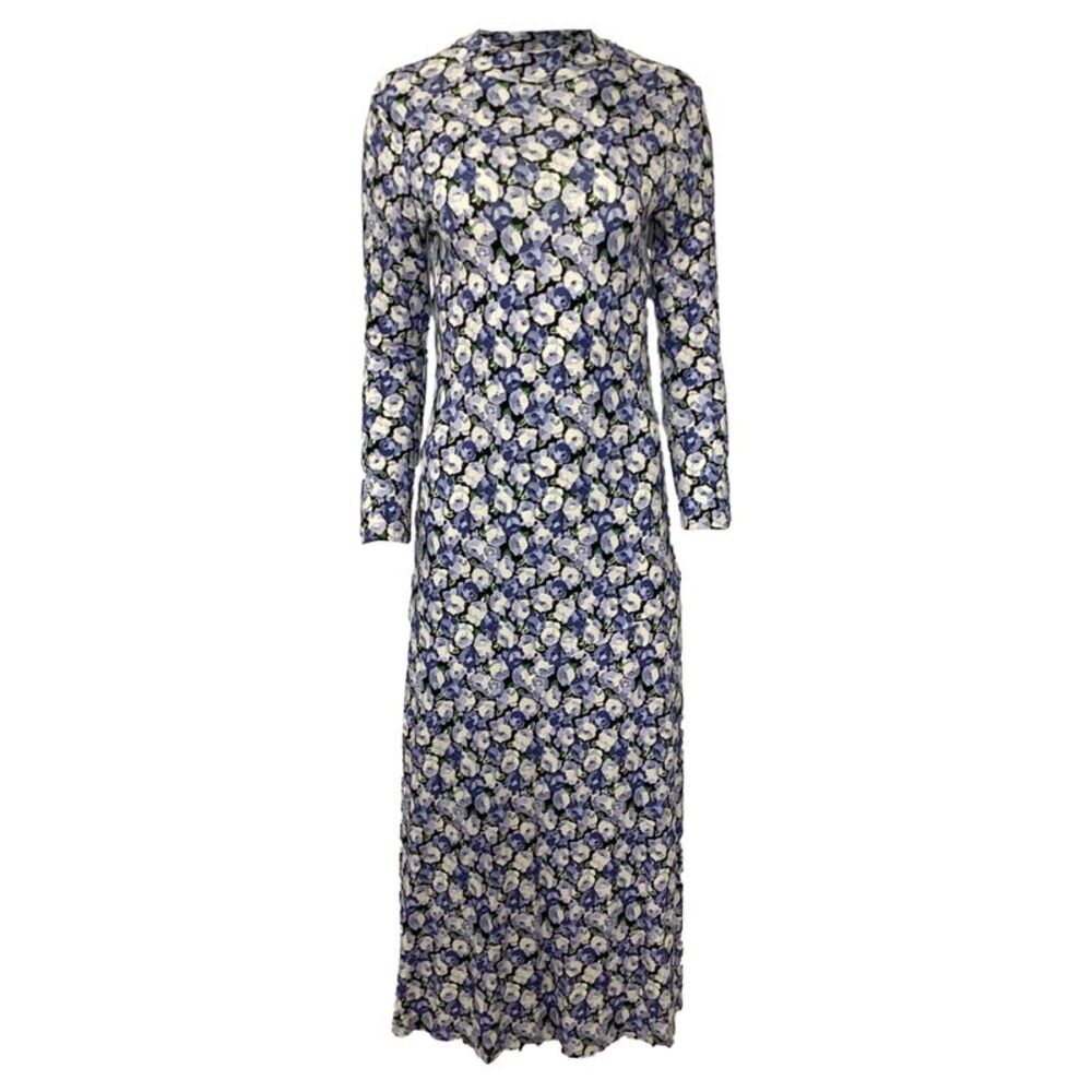 Rixo Elise Floral Printed Midi Long Sleeve Dress in Multicolor Viscose